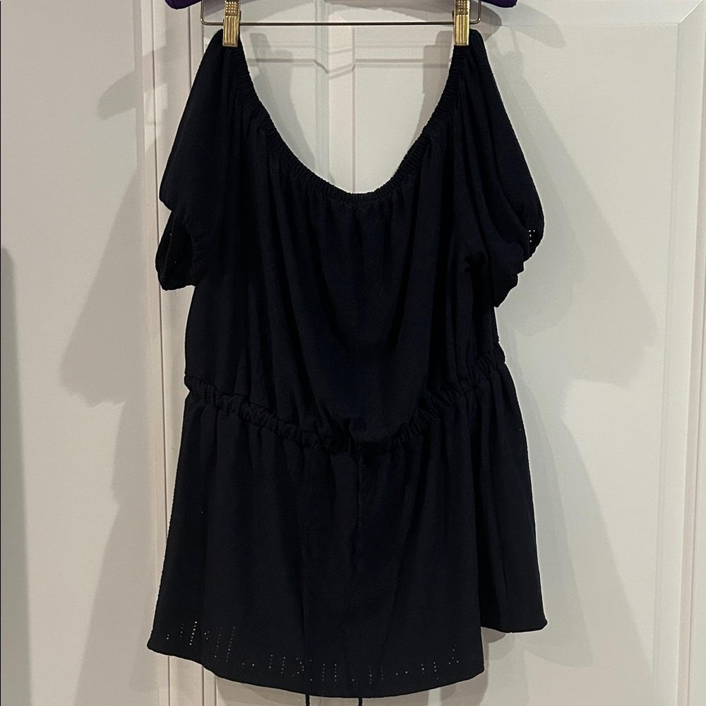 Lane Bryant Navy Blue Women's Off-Shoulder Blouson Top